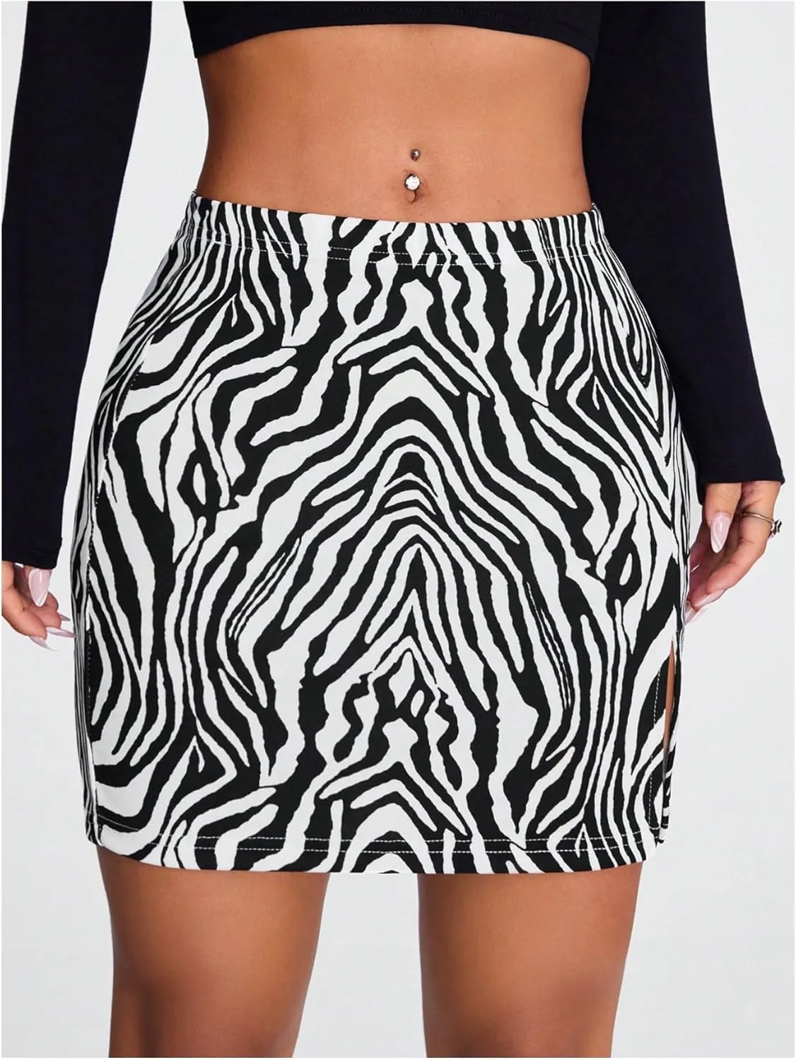 WDIRARA Women's Summer Solid Split Hem Zip Back Mini Workwear Skirt