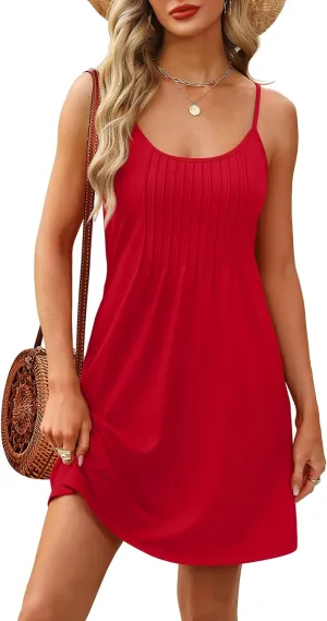 WEESO Summer Dresses for Women Adjustable Spaghetti Strap Beach Vacation Casual Cute Sundresses with Pockets