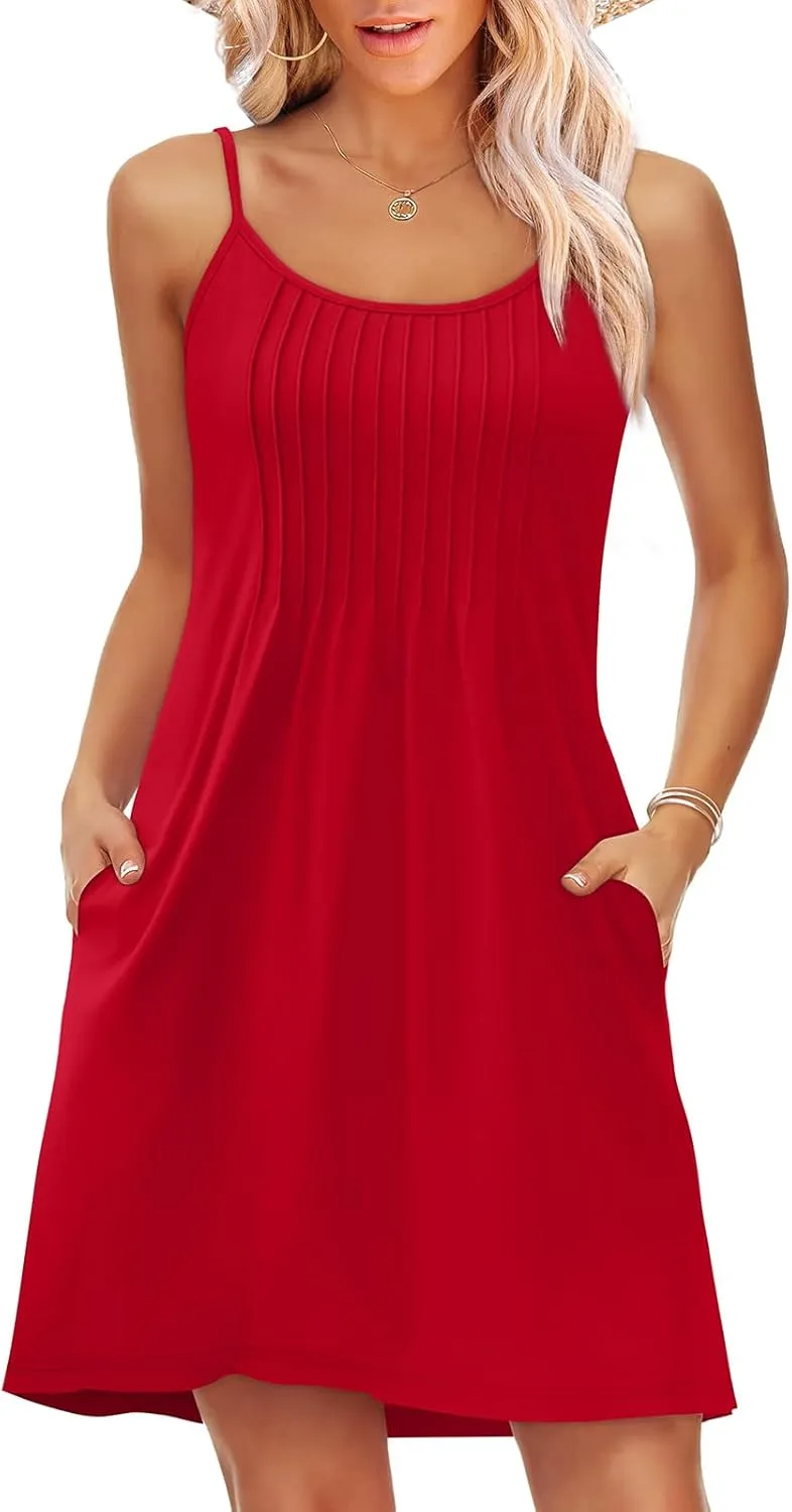 WEESO Summer Dresses for Women Adjustable Spaghetti Strap Beach Vacation Casual Cute Sundresses with Pockets