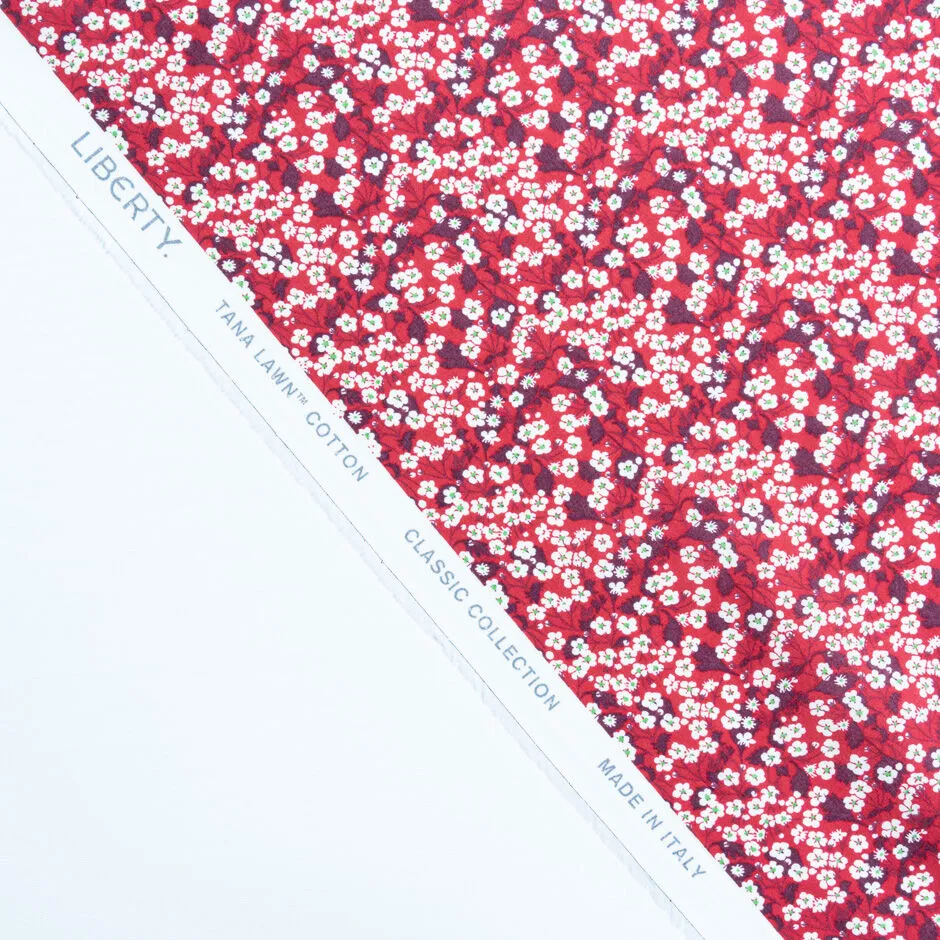 White Floral Red 'Mitsi Valeria' Liberty Tana Lawn Cotton