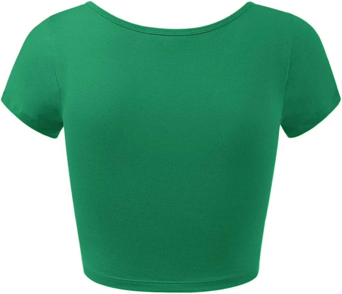 Women's Cotton Basic Scoop Neck Crop Tops Short Sleeve Tops