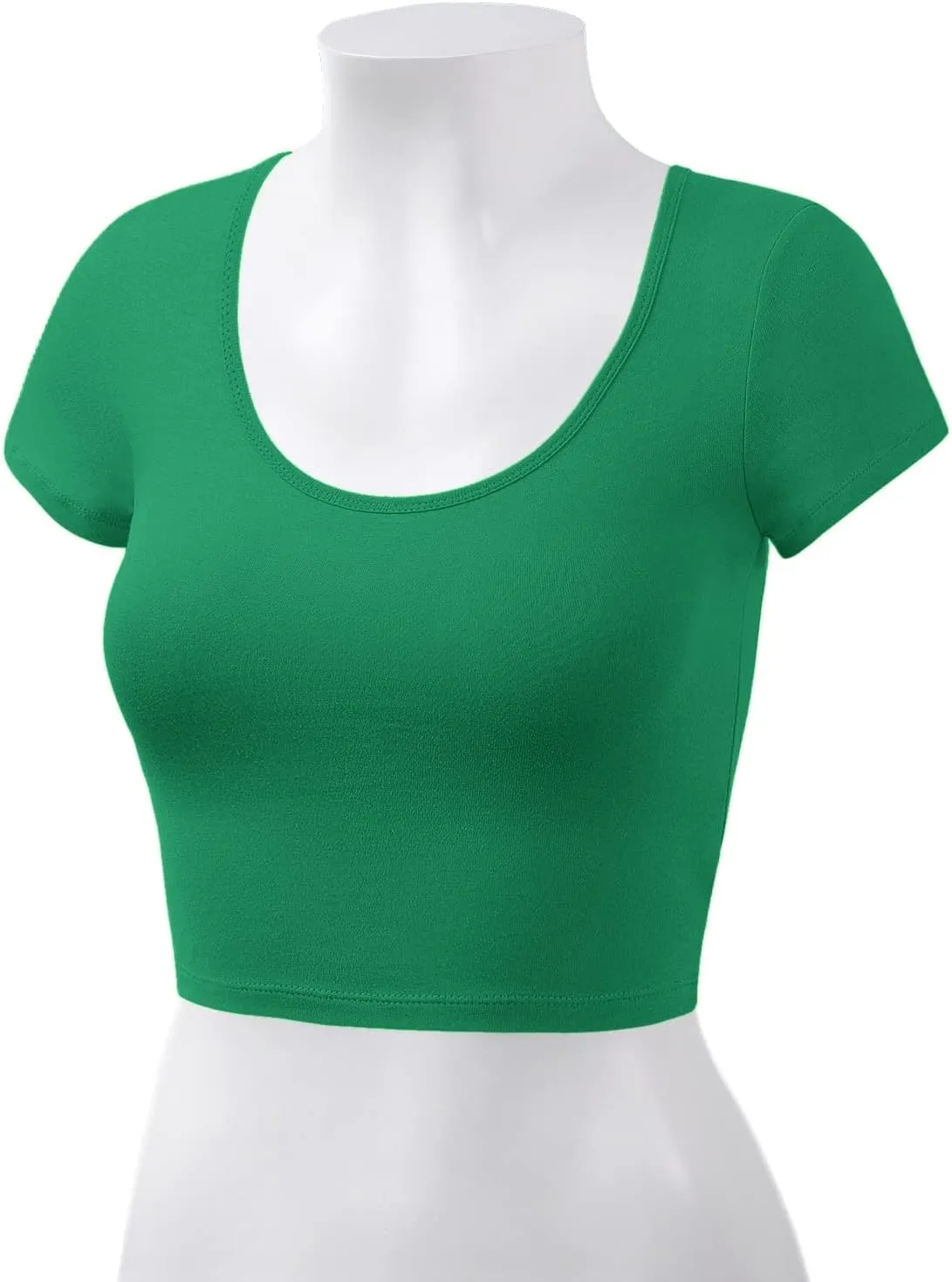 Women's Cotton Basic Scoop Neck Crop Tops Short Sleeve Tops
