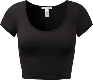 Women's Cotton Basic Scoop Neck Crop Tops Short Sleeve Tops