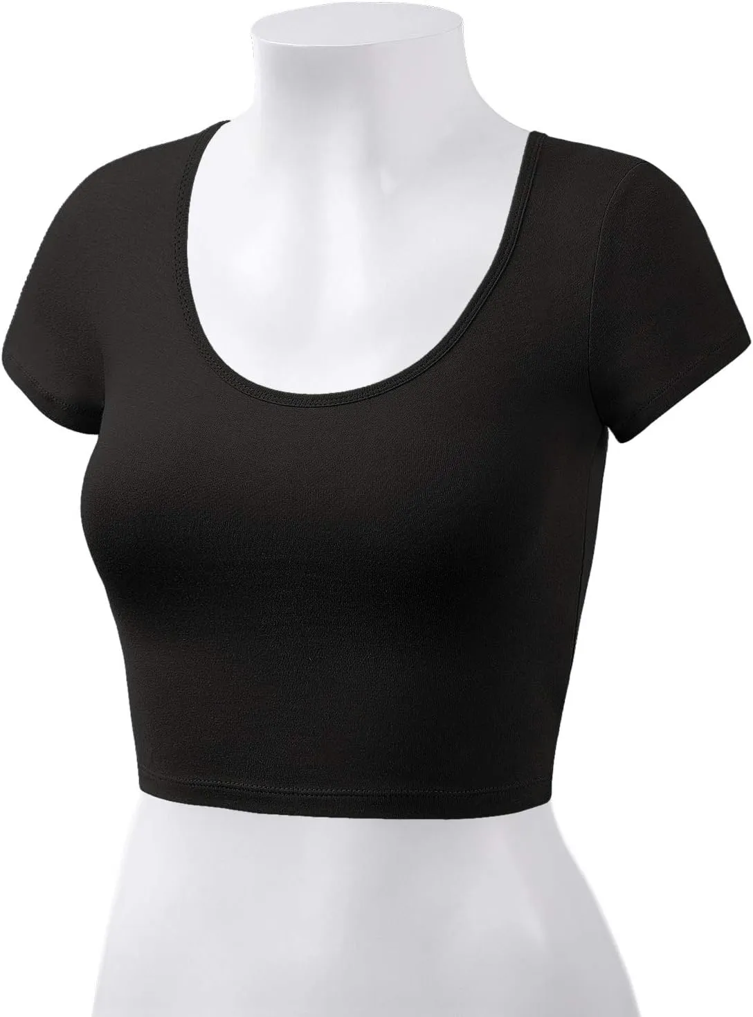 Women's Cotton Basic Scoop Neck Crop Tops Short Sleeve Tops