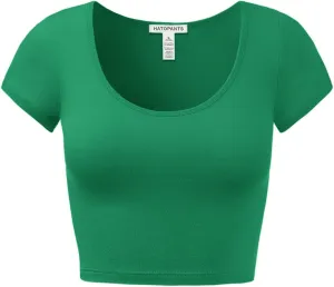 Women's Cotton Basic Scoop Neck Crop Tops Short Sleeve Tops