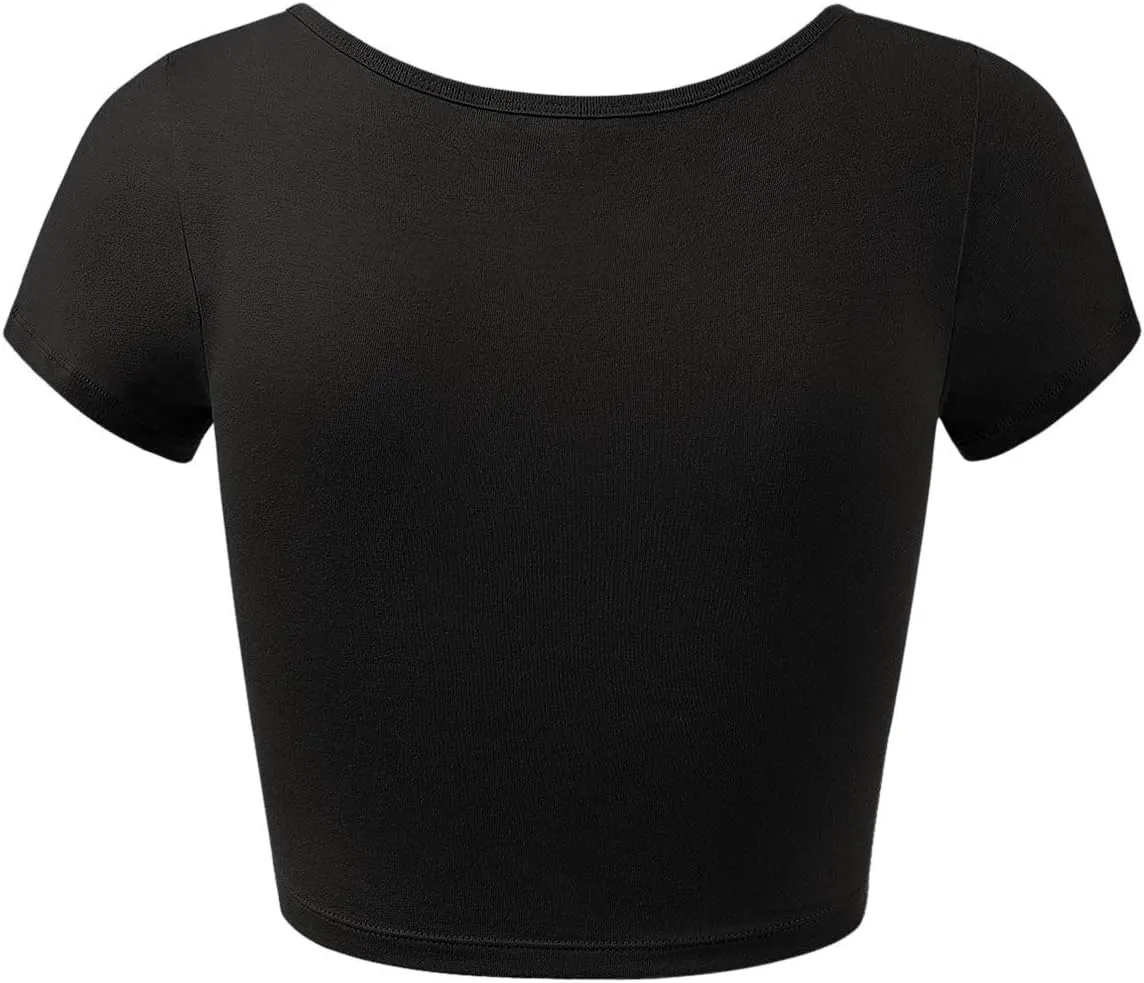 Women's Cotton Basic Scoop Neck Crop Tops Short Sleeve Tops