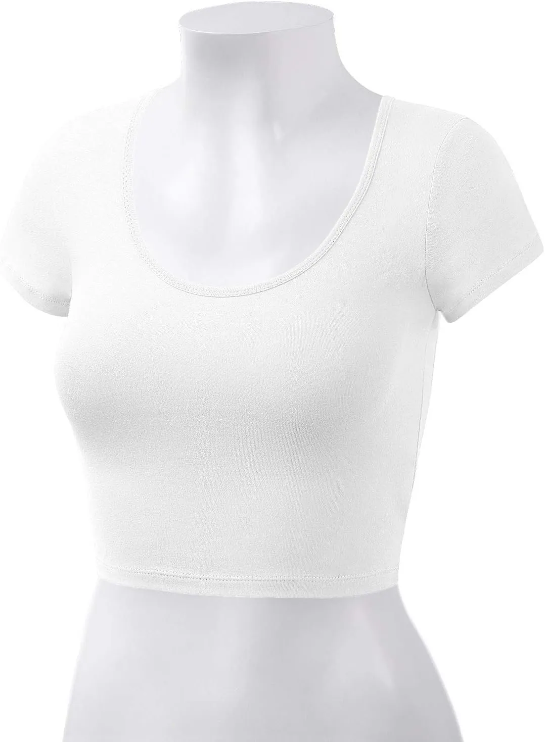 Women's Cotton Basic Scoop Neck Crop Tops Short Sleeve Tops