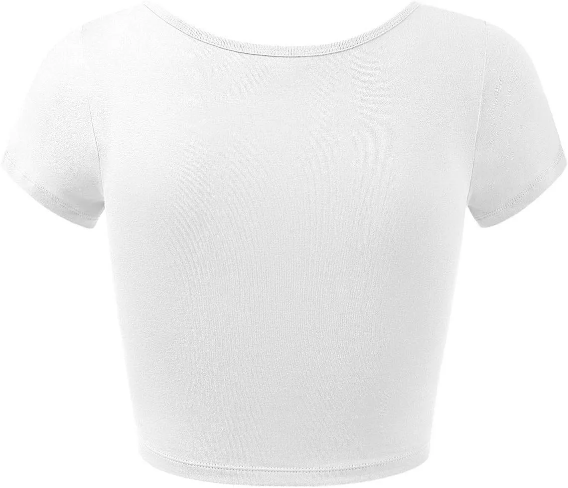 Women's Cotton Basic Scoop Neck Crop Tops Short Sleeve Tops