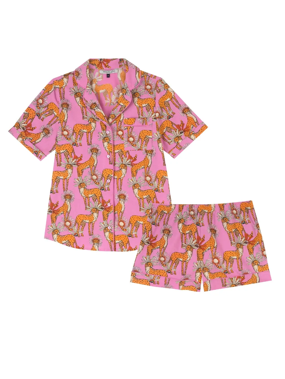 Womens Cotton Shortie Pink Untamed Cheetah