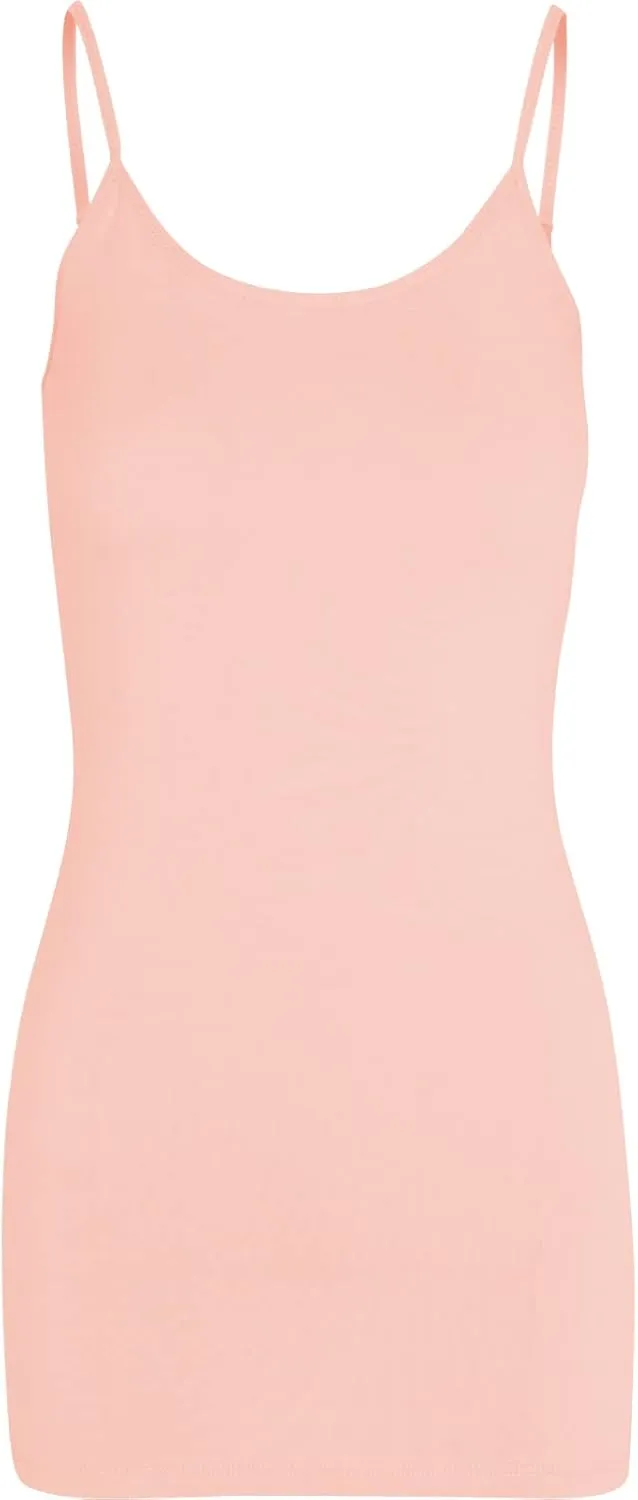 Women's Spaghetti Strap Stretch Cotton Long Cami Camisole Tank Top
