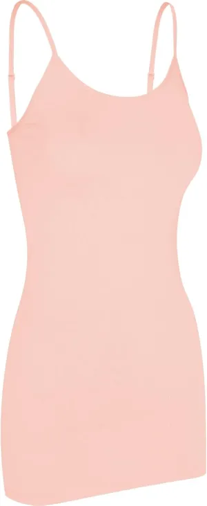 Women's Spaghetti Strap Stretch Cotton Long Cami Camisole Tank Top