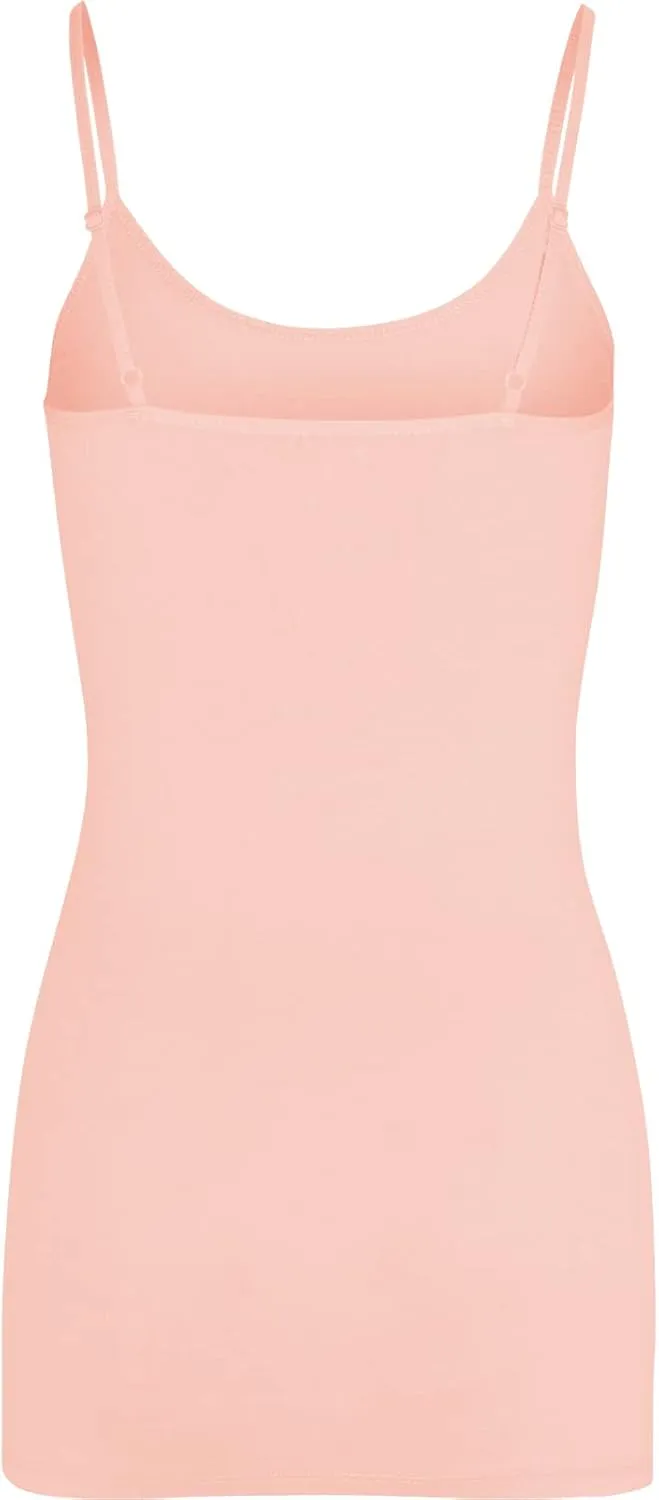 Women's Spaghetti Strap Stretch Cotton Long Cami Camisole Tank Top
