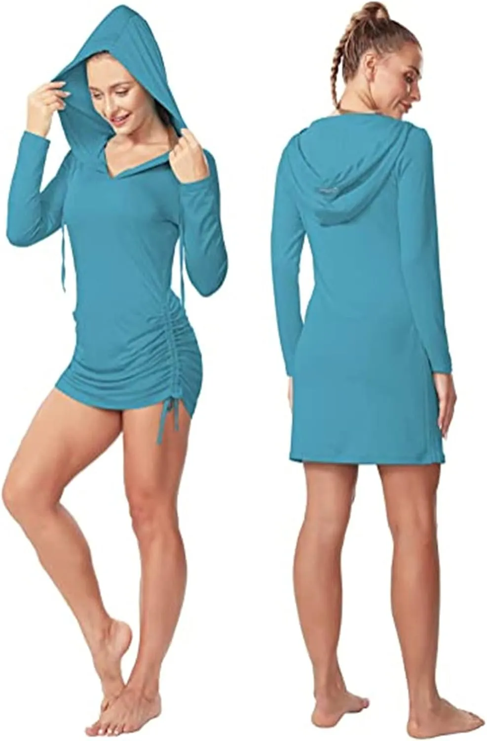 Women's Sun Protection Dress Long Sleeve Summer Hoodie Shirts Dress Outdoor Athletic Lightweight Dry Fit Hoodie