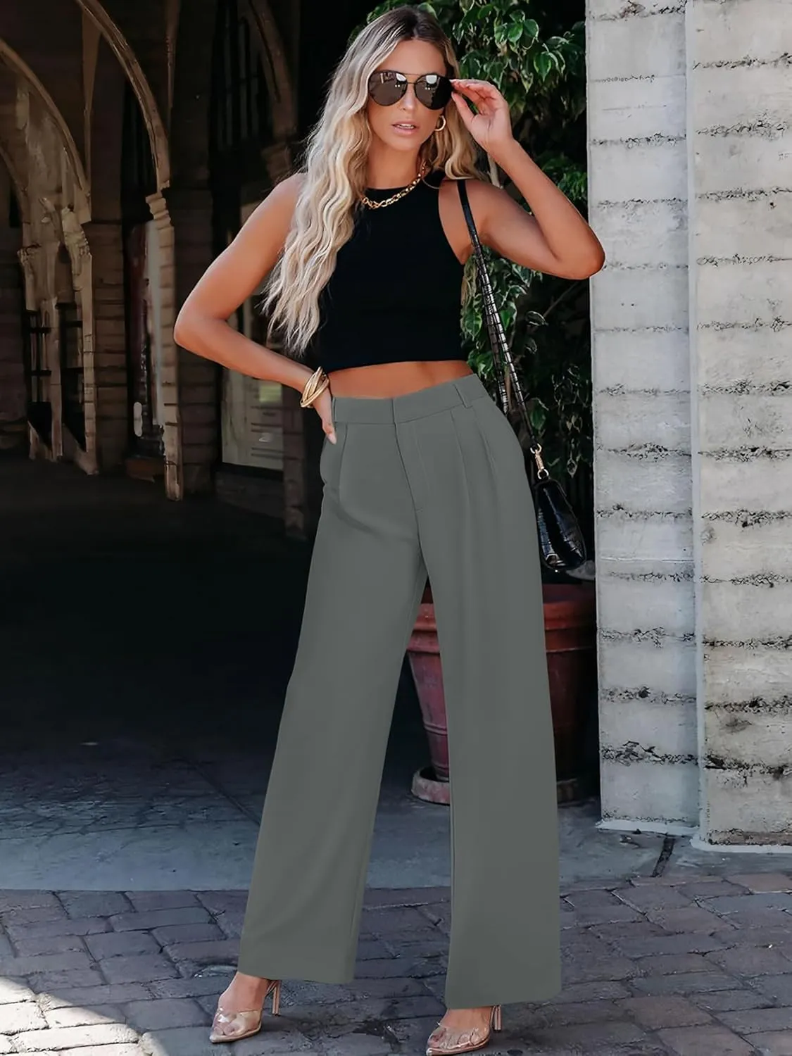 Women's Wide Leg Dress Pants High Waisted Business Casual Trousers Dressy Work Office Pants with Pockets