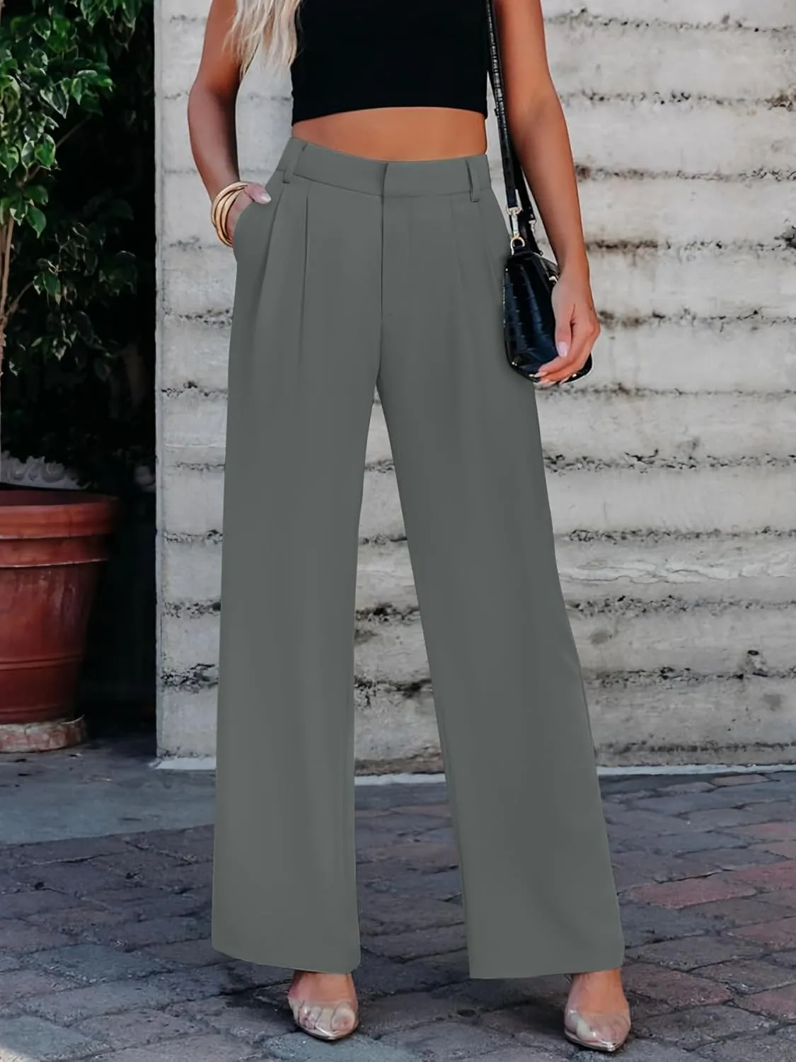 Women's Wide Leg Dress Pants High Waisted Business Casual Trousers Dressy Work Office Pants with Pockets