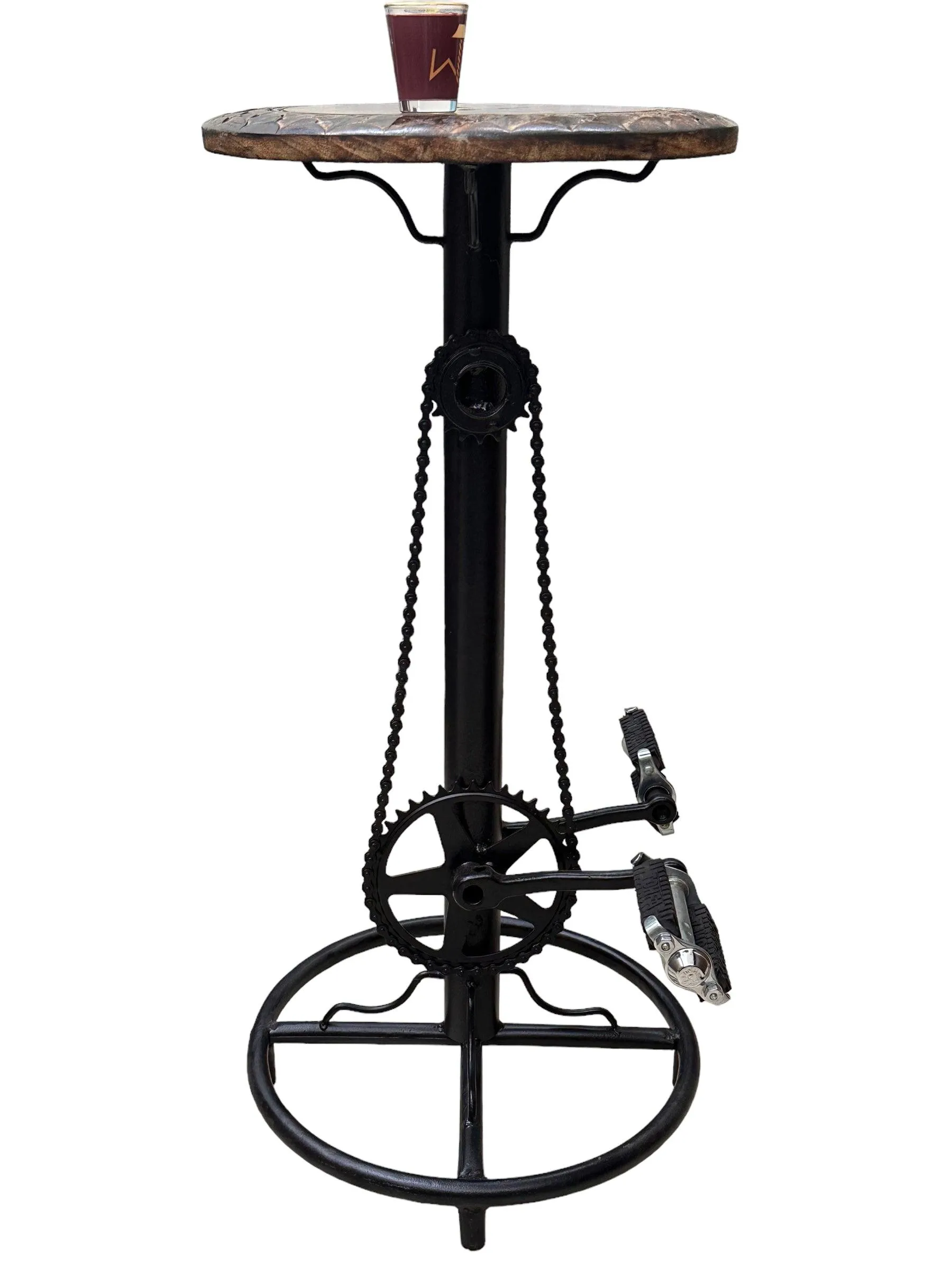 Wooden & Wrought Iron Engraved Look Bar Stool Chair