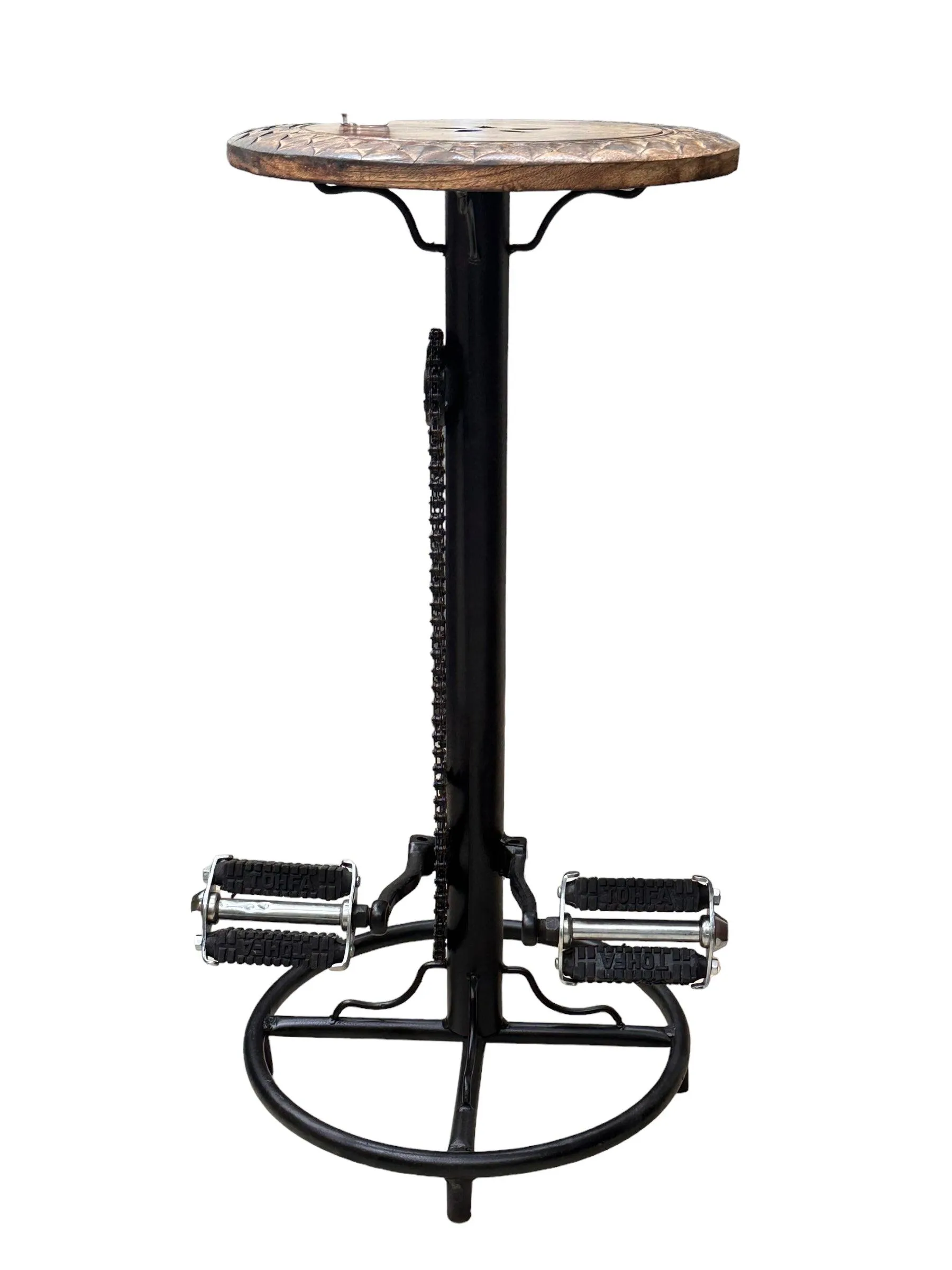 Wooden & Wrought Iron Engraved Look Bar Stool Chair